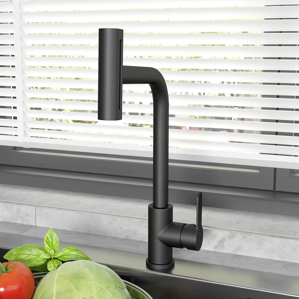Commercial Kitchen Mixer Tap - Schwarzer ausziehbarer Küchenspüle-Wasserhahn, flexibel, 4 Modi,