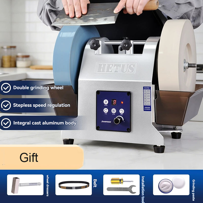 Commercial Kitchen Knife Sharpener - 10-Zoll-Elektromesserschärfmaschine mit zwei Schleifrädern, wassergekühlter Haushalts-