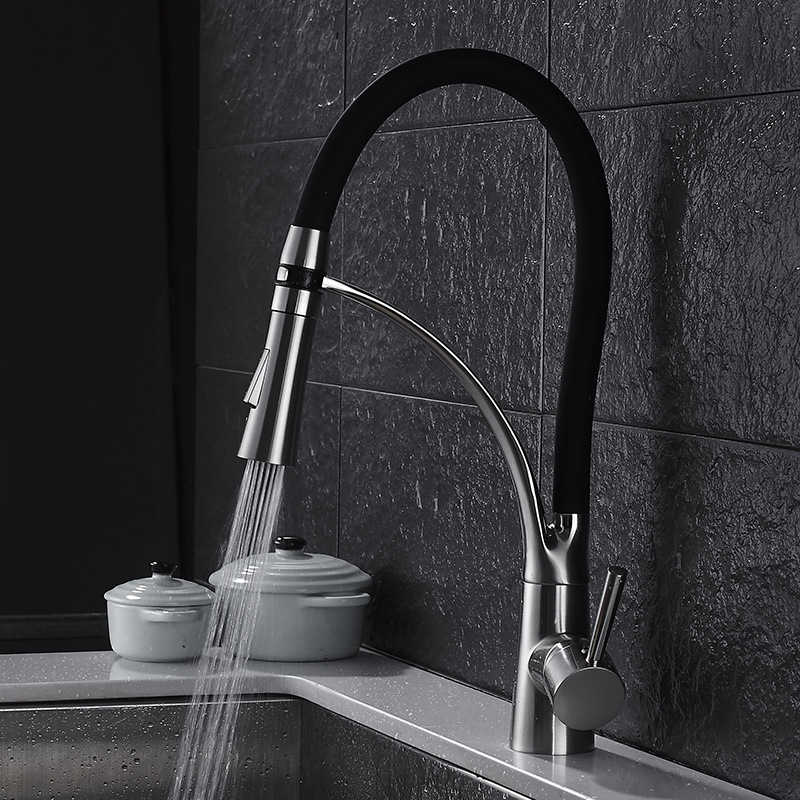 Commercial Kitchen Mixer Tap - Ausziehbare Küchenarmatur aus massivem Messing, schwarz,
