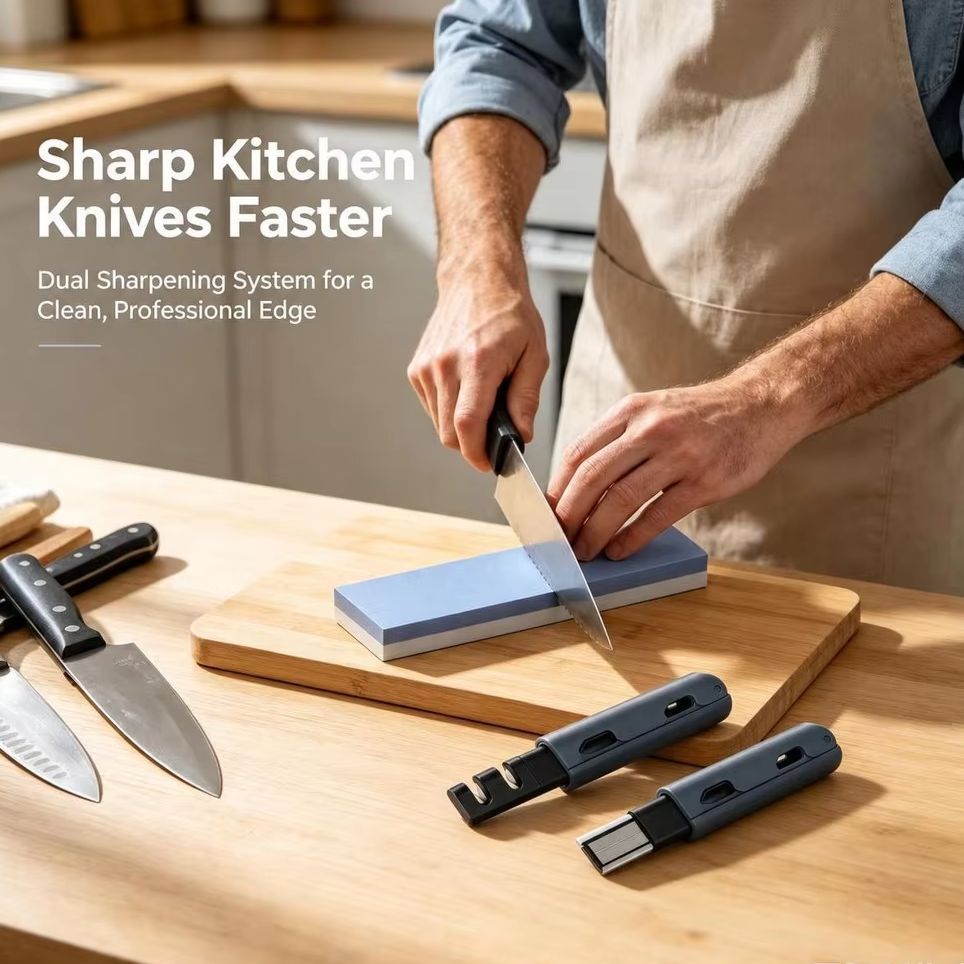 Commercial Kitchen Knife Sharpener - 3-teiliges Set, Messerschärfstein, Faltbarer Schärfer, Wasserwetzstein