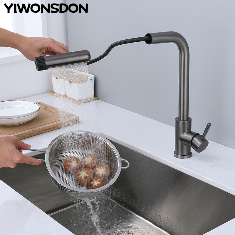 Commercial Kitchen Mixer Tap - 6-Modus Graue Küchenarmaturen Herausziehen Rotation Wasserfall