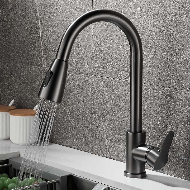 Commercial Kitchen Mixer Tap - Mattschwarzer Küchenarmatur, Einzelloch, herausziehbarer Auslauf, 360-Grad-drehender